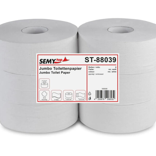 Jumbo Toilettenpapier 2-lagig Recyclingpapier Kerndurchmesser 7.6 cm, 6 Stk.