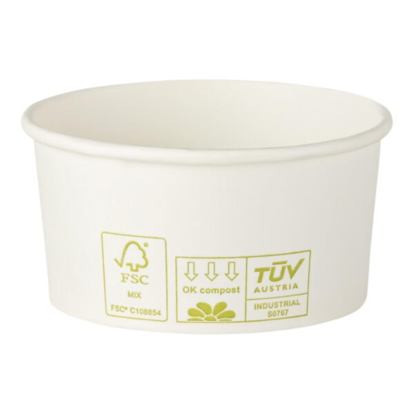 Eisbecher Pappbecher 100% ohne Kunststoff 160ml O85 Höhe 43mm weiß, 50 Stk.