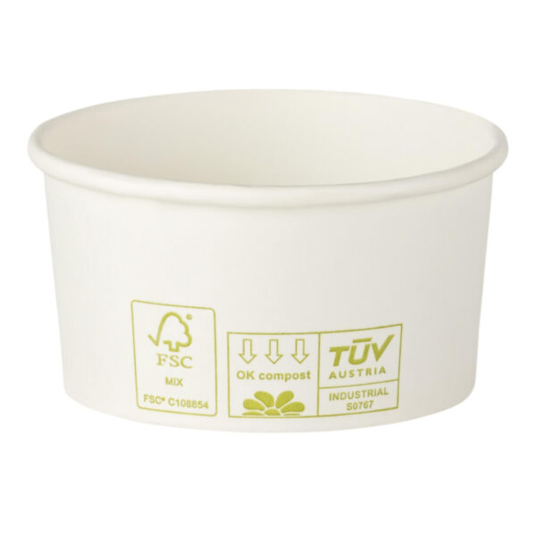 Eisbecher Pappbecher 100% ohne Kunststoff 260ml O92 Höhe 55mm weiß, 50 Stk.