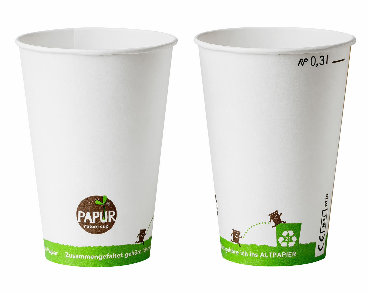 PPE-P32-PAPUR_1 Heissgetränkebecher Pappbecher PAPUR 80mm O mit Eichstrich 300 ml, 75 Stk. – Bild 1