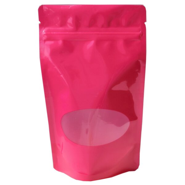 Standbodenbeutel PET pink glänzend, mit Fenster, 110x185x65mm, 250ml, 1000 Stk.