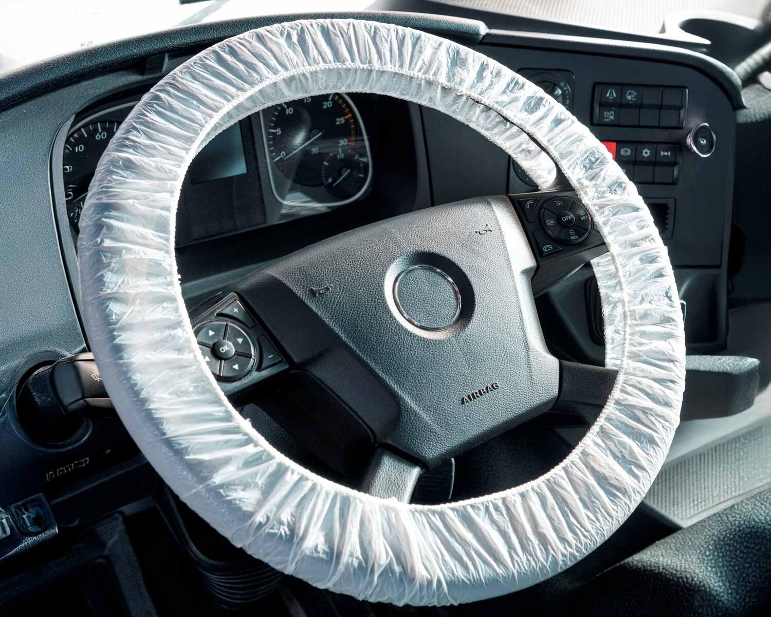 SEW-0990451 Lenkradschoner Einweg-Lenkradschutz O 55 cm für LKW mit Gummizug weiß, 250 Stk. – Bild 1
