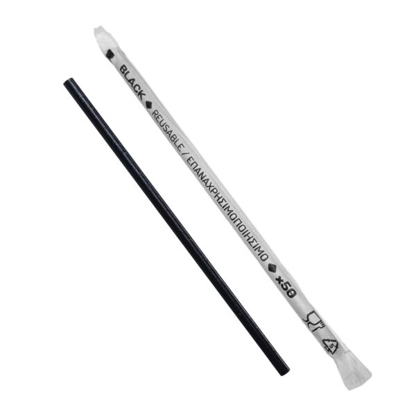 Trinkhalme Kunststoff PP Mehrweg schwarz einzeln gehüllt 180 mm O 4.2mm, 500 Stk.