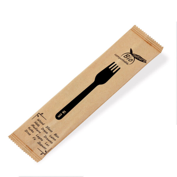 Gabel aus Holz, einzeln hygienisch verpackt, 16cm, 100 Stk.