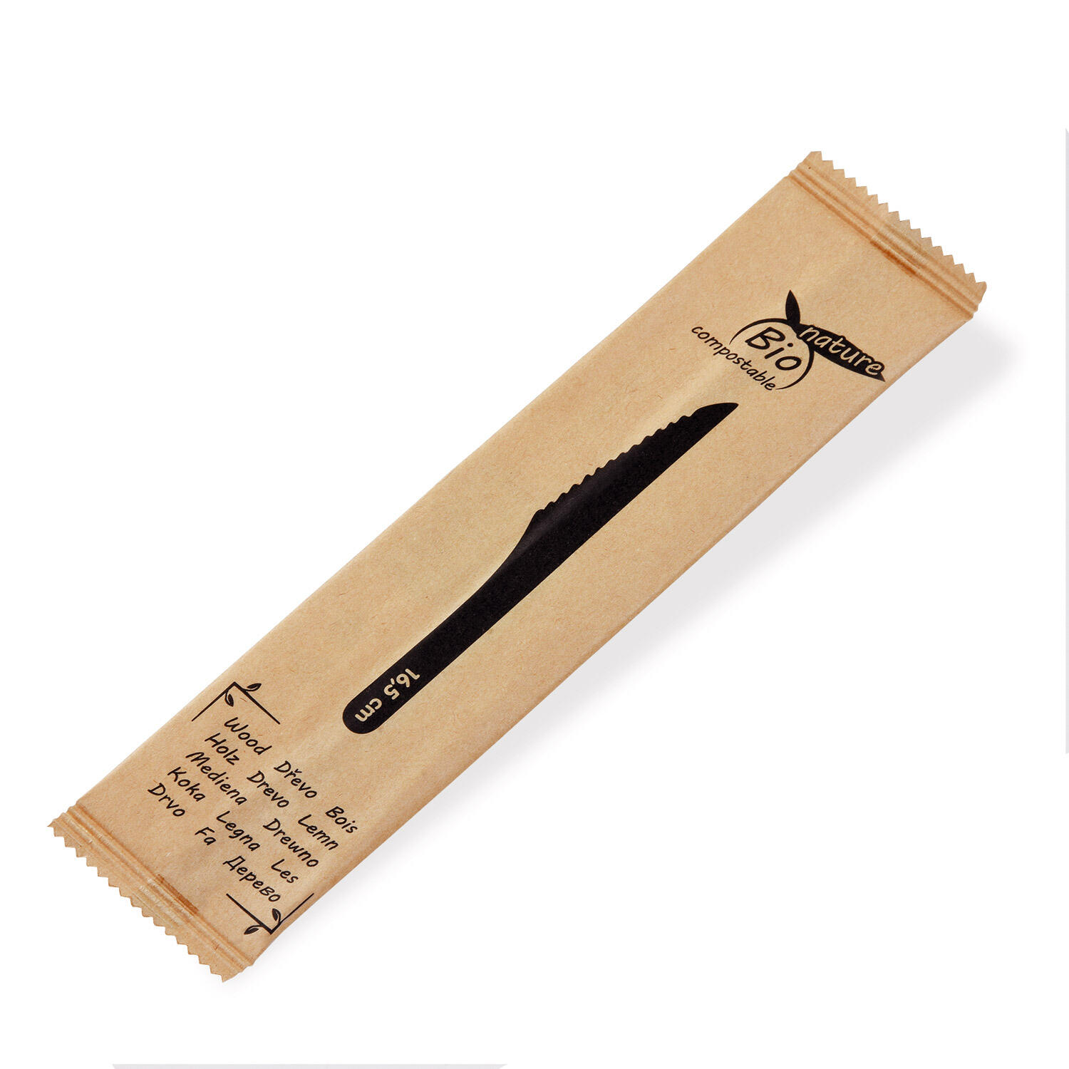 WX-40028 Einweg-Messer aus Holz, lebensmittelecht, splitterfrei, einzeln verpackt, 16,5 cm, 100 Stk. – Bild 1