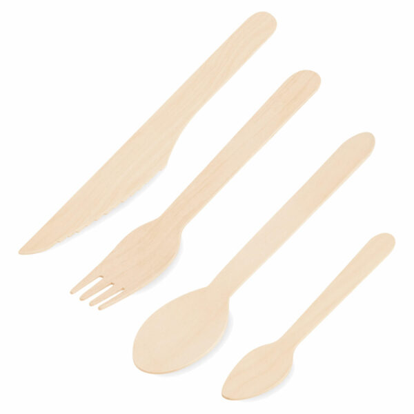 Bestecksets aus Holz, Einweg-Besteck: Gabeln, Messer, Löffel, Kaffeelöffel, 10 Stk.