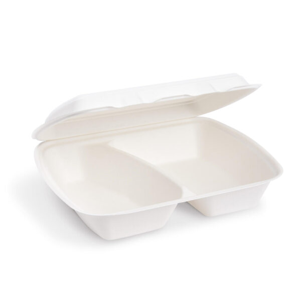 Menüboxen Lunch-Boxen 2-geteilt aus Zuckerrohr Bagasse 1000ml 241x202x70mm, 50 Stk.