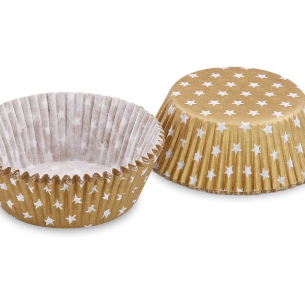 Muffinkapseln Gebäckkapseln Gold mit weißen Sternen O 50 x 30 mm, 40 Stk.