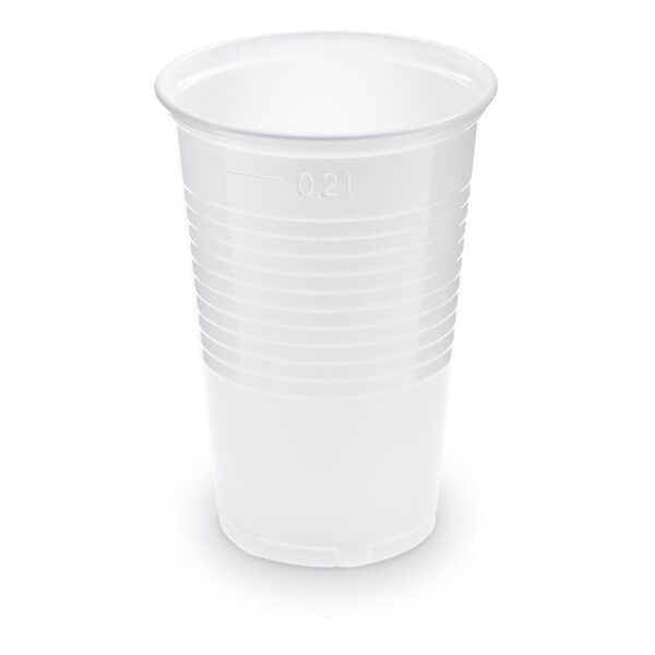 Trinkbecher weiß 200 ml Eichstrich bei 0,2 L, PP, O 70 mm, 100 Stk.