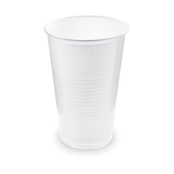 Trinkbecher Getränkebecher weiß mit Eichstrich bei 0,5l | 500 ml PP, 50 Stk.