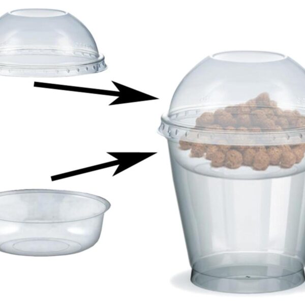 Feinkostbecher für Salat, Müsli, Joghurt mit Einsatz + Deckel 250 ml, 100 Stk.