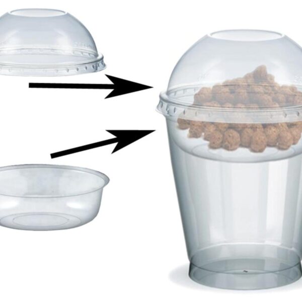 Feinkostbecher für Salat, Müsli, Joghurt mit Einsatz + Deckel 300 ml, 100 Stk.