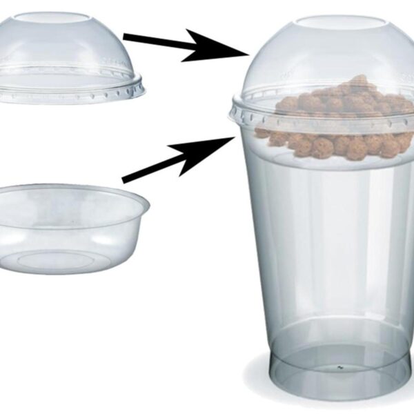 Feinkostbecher für Salat, Müsli, Joghurt mit Einsatz + Deckel 400 ml, 100 Stk.