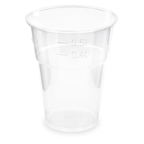 Einweg-Trinkbecher klar 500 ml 0,5 l Eichstrich aus PLA o 102mm 50 Stk.