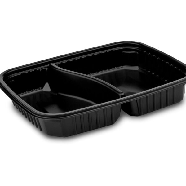 Mikrowellenschalen 2-geteilt - schwarz 'L' 1100 ml - 25x18,5x4 cm, 50 Stk.