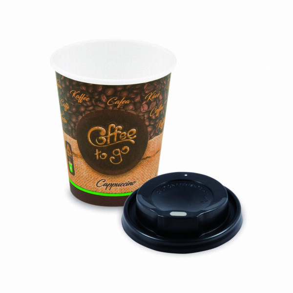 Kaffeebecher M 'Coffee To Go' Cappuccino mit Trinkdeckel 250ml 280ml, 10 Stk.