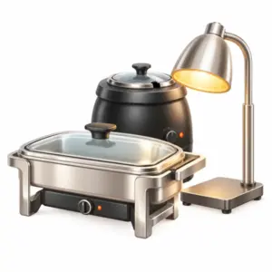 Chafing Dish, Warmhaltegerät und Wärmelampe als 3D-Illustration