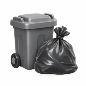 Abfallbehälter und Müllsack als 3D-Illustration