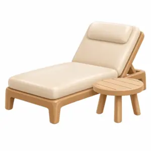 Beige Outdoor-Liege mit Beistelltisch als 3D-Illustration