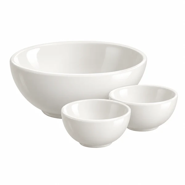 Weiße Salatschüssel und kleine Schalen als 3D-Illustration