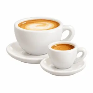 Kaffeetasse und Espressotasse mit Untertassen als 3D-Illustration