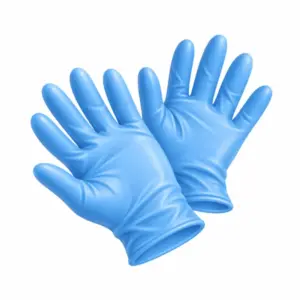 Zwei blaue Einweghandschuhe als 3D-Illustration