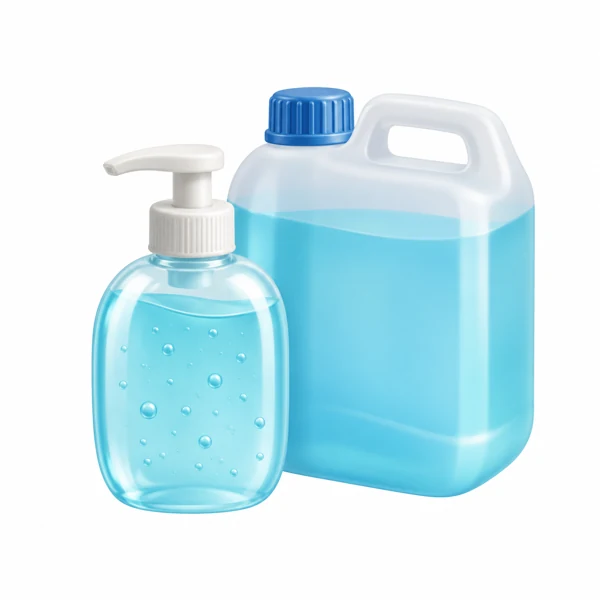 Pumpflasche und Kanister für Desinfektionsmittel als 3D-Illustration