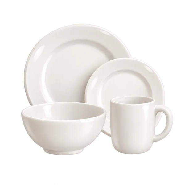 Zusammenpassende Teller, Schale und Tasse als 3D-Illustration