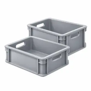 Graue Kunststoff-Transportboxen mit Griffen als 3D-Illustration
